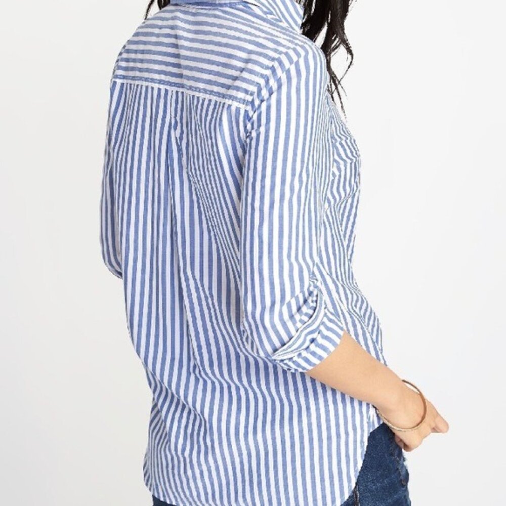 Old Navy Blue White Striped Tunic Shirt Button Down Blouse Women’s Small - Picture 2 of 10